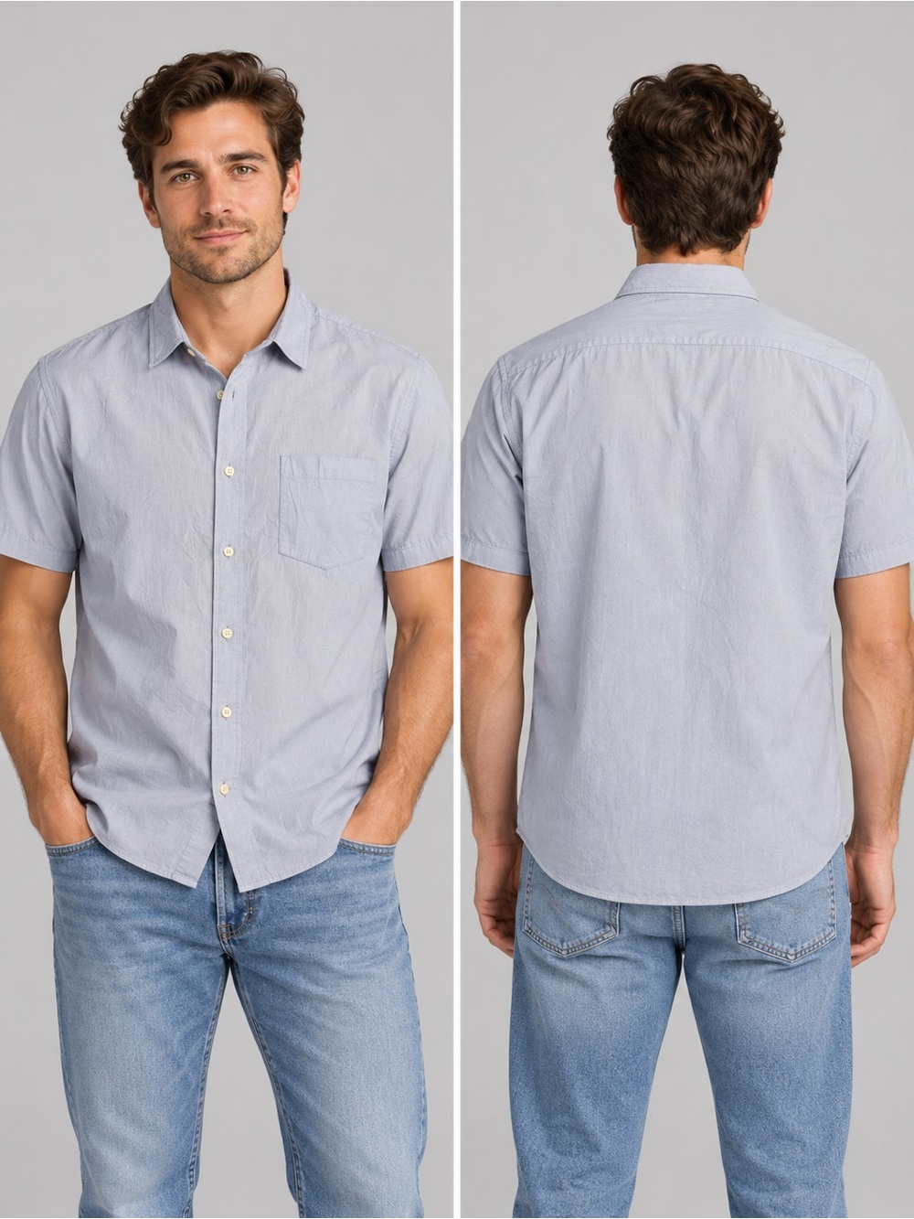 Goodfellow & Co Light Blue Short-Sleeve Button-Down Shirt with Chest Pocket